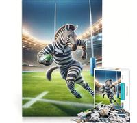 Puzzle da 1000 pezzi per adulti con zebra che gioca a rugby gioco educativo corsa di velocità manuale ideale come regalo per tutta la famiglia 38x26cm
