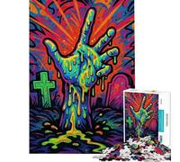 Puzzle da 1000 pezzi per adulti con zombie colorati mano che si alza arte di Halloween gioco educativo giocattolo intellettuale regalo di compleanno vacanza a casa per passare il tempo (38x52cm)