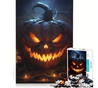 Puzzle da 1000 pezzi per adulti con zucca intera e faccia luminosa, gioco rilassante, per divertimento in famiglia, collezione d'artista, belle arti 38x26cm