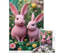 Puzzle da 1000 pezzi per adulti,coniglietti rosa di Pasqua in un giardino,decorazione per la casa,giocattoli,opere d'arte,regalo,giochi per famiglie con poster e quiz abbinati,del foglio 50x75cm