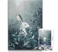 Puzzle da 1000 pezzi per adulti Coniglio bianco nel fogliame blu Goditi un dolce relax e svago Vestibilità stabile Taglio preciso Dimensioni del giocattolo: 50x75cm