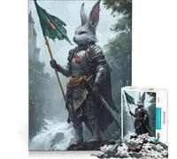 Puzzle da 1000 pezzi per adulti: Coniglio cavaliere con bandiera sotto la pioggia gioco impossibile impegnativo da completare ideale come regalo 38x26cm