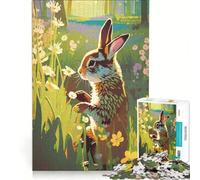 Puzzle da 1000 pezzi per adulti: Coniglio in un prato fiorito gioco impossibile impegnativo da completare ideale come regalo 38x26cm