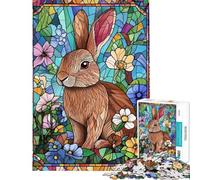 Puzzle da 1000 pezzi per adulti coniglio in vetro colorato gioco divertente difficile unico ideale per compleanni e regali (dimensioni 50x75cm)