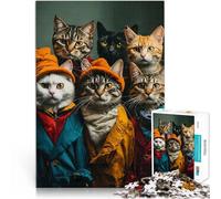 Puzzle da 1000 pezzi per adulti Consiglio dei gatti Antistress Vacanza in patria Uccidere il tempo con poster abbinato e foglio di quiz 38x52cm