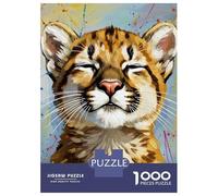 Puzzle Da 1000 Pezzi Per Adulti Content Cougar Cub Portrait Painting Puzzle Per Adulti Giochi Rilassanti Sfida Difficile Regalo Di Compleanno, Regali, 52x38cm/1000pcs