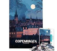 Puzzle da 1000 pezzi per adulti Copenaghen Danimarca di notte Gioco impossibile giocattolo avvincente per coltivare la pazienza regalo di compleanno per divertimento in famiglia (dimensioni 75x50cm)