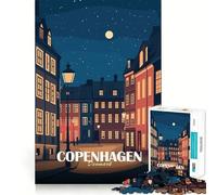 Puzzle da 1000 pezzi per adulti,Copenaghen,Danimarca,paesaggio urbano notturno,illustrazione,taglio netto,arte,sfida intelligente,divertente gioco per il tempo libero,decorazione natalizia da parete