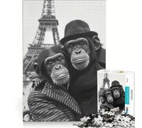 Puzzle da 1000 pezzi per adulti, coppia di scimpanzé a Parigi, gioco rompicapo, difficile, per rafforzare l'amore tra le coppie 38x26cm