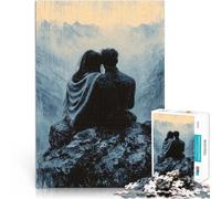 Puzzle da 1000 pezzi per adulti Coppia romantica sulla cima della montagna in stile monocromatico Difficile e sfidante decorazione murale 75x50cm