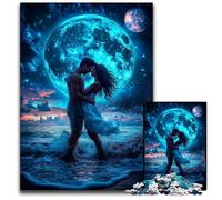 Puzzle da 1000 pezzi per adulti, coppia sotto la luna, puzzle in cartone dal design intricato per adolescenti, decorazioni fai da te e divertimento che stimola la mente, 26x38cm