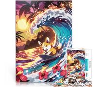 Puzzle da 1000 pezzi per adulti Corgi che fa surf al tramonto Sfida di gioco educativo giocattolo Migliorare l'amore tra le coppie 52x38cm