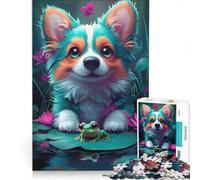 Puzzle da 1000 pezzi per adulti: Corgi e rana in uno stagno, gioco interattivo, migliora la memoria, collezione d'artista, opera d'arte 50x75cm