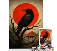 Puzzle da 1000 pezzi per adulti corvo appollaiato contro il sole rosso e torii giocattolo decorazione da parete ottimo regalo per giochi di famiglia migliora l'amore tra coppie dimensioni 50x75cm