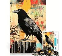 Puzzle da 1000 pezzi per adulti,corvo nero su sfondo astratto,a incastro preciso,gioco stimolante per la mente, momenti di relax e divertimento per il compleanno 38x26cm