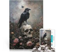 Puzzle da 1000 pezzi per adulti Corvo nero sul teschio per il giocattolo di sfida del gioco educativo Regalo di compleanno, regali, arte murale 38x26cm