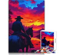 Puzzle da 1000 pezzi per adulti Cowboy al tramonto Goditi un dolce relax e svago Vestibilità stabile Taglio preciso Dimensioni del giocattolo: 38x52cm