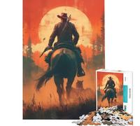 Puzzle da 1000 pezzi per adulti cowboy che cavalca verso il tramonto Giocattolo avvincente per coltivare la pazienza gioco per famiglie divertimento assicurato regalo divertente (dimensioni 50x75cm)