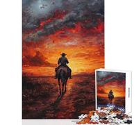 Puzzle da 1000 pezzi per adulti cowboy che cavalca verso il tramonto gioco rilassante regalo di compleanno giocattolo educativo per compleanno e Natale (38x52cm)