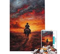 Puzzle da 1000 pezzi per adulti cowboy che cavalca verso il tramonto gioco rompicapo taglio di precisione regalo di compleanno regalo (dimensioni 50x75cm)