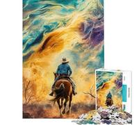 Puzzle da 1000 pezzi per adulti "Cowboy che cavalca verso l'ignoto" sfida educativa decorazione da parete giocattolo antistress per ragazzi dai 14 anni in su (38x52cm)