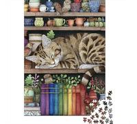Puzzle Da 1000 Pezzi Per Adulti Cozy Cat on Bookshelf Puzzle Antistress Giocattoli Difficili Regali Unici Per Compleanno E Natale 70x50cm/1000pcs