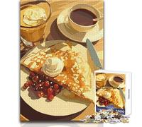 Puzzle da 1000 pezzi per adulti, crêpes con frutti di bosco e natura morta di caffè, meraviglioso per le giornate di relax, giocattolo affidabile con taglio aderente, dimensioni 38x52cm