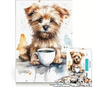 Puzzle da 1000 pezzi per adulti "Cucciolo all'ora del caffè" gioco educativo difficile e stimolante ideale come regalo 38x26cm