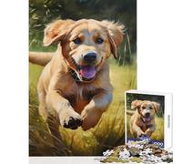 Puzzle da 1000 pezzi per adulti cucciolo di Labrador Retriever che corre nell'erba giocattolo decorazione da parete regalo per donne e uomini giochi per famiglie collezione di artisti belle arti