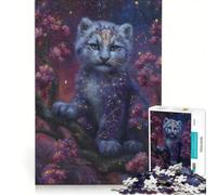 Puzzle da 1000 pezzi per adulti, Cucciolo di leopardo delle nevi celeste in fiore, gioco rompicapo, stimolante da completare, per rafforzare l'amore tra le coppie 50x75cm