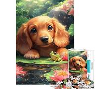 Puzzle da 1000 pezzi per adulti cucciolo e rana nello stagno delle ninfee Sfida educativa da appendere al muro Gioco per famiglie dai 14 anni in su (50x75cm)