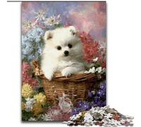 Puzzle da 1000 pezzi per adulti, cucciolo in un cesto di fiori, puzzle da 1000 pezzi, regalo perfetto per le feste, giocattolo educativo (dimensioni 50x75cm)