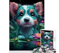 Puzzle da 1000 pezzi per adulti Cucciolo in uno stagno Pastore australiano Animale Decorazione per la casa Giocattoli Regali per donne Uomini Gioco pratico Migliorare l'amore tra coppie 38x26cm