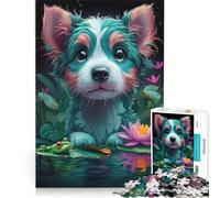 Puzzle da 1000 pezzi per adulti cucciolo in uno stagno pastore australiano giocattolo fai da te per divertimento in famiglia per rafforzare l'amore tra le coppie 38x52cm