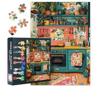 Puzzle da 1000 pezzi per adulti, cucina bohémien colorata decorata con vivaci piante in vaso, puzzle per adulti, design rilassante con verde (70 x 50 cm)