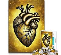 Puzzle da 1000 pezzi per adulti, cuore dorato con sfondo scintillante, decorazione artistica per la casa, gioco pratico, adatto dai 14 anni in su, 38x26cm