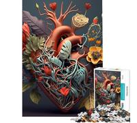 Puzzle da 1000 pezzi per adulti Cuore umano con fiori Giocattolo puzzle da 1000 pezzi Decorazione da parete Attività per la famiglia Gioco educativo per la famiglia (38x52cm)