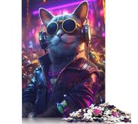 Puzzle da 1000 pezzi per adulti "Cyberpunk Cat Bouncer", rettangolari, difficili, per donne e uomini, 1000 pezzi (75x50 cm)