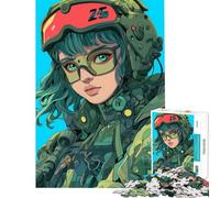 Puzzle da 1000 pezzi per adulti Cyberpunk Soldatessa dagli occhi verdi Puzzle da parete Un'opera d'arte Ideale come regalo per tutta la famiglia (Dimensioni 50x75cm)