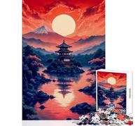 Puzzle da 1000 pezzi per adulti decorazione per la casa con tramonto sulla pagoda giapponese regalo di compleanno per gioco educativo con poster abbinato e foglio di quiz dimensioni 38x26cm