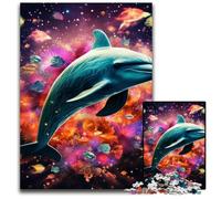 Puzzle da 1000 pezzi per adulti, delfini colorati, puzzle in legno, gioco decorativo fai da te stimolante per la mente, giocattolo interattivo per la famiglia, 50x75CM/19,68x29,52 pollici