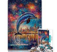 Puzzle da 1000 pezzi per adulti Delfini sotto i fuochi d'artificio, giocattoli educativi per l'apprendimento, giochi per famiglie che migliorano l'amore tra coppie, 75x50cm