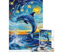 Puzzle da 1000 pezzi per adulti delfino in un mare stellato gioco per famiglie regalo per donne regalo antistress (dimensioni 50x75cm)