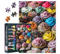 Puzzle da 1000 pezzi per adulti - Deliziosi cupcake con glassa, giocosa scena di panetteria, design impegnativo in colori caramelle, 27,5 x 19,7 pollici