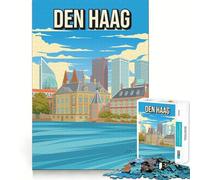Puzzle da 1000 pezzi per adulti Den Haag The Hague Cityscape Skyline Neat Edge Decor Brain Activity Fun Easy Time Fun Birthday Mind Gift (38x26cm)