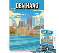 Puzzle da 1000 pezzi per adulti Den Haag The Hague Cityscape Skyline Neat Fit Decor Mental Exercise Fun Peace Game Play Festive Leisure Gift (38x26cm)