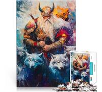 Puzzle da 1000 pezzi per adulti Dio guerriero vichingo nordico Odino con i lupi Giocattoli fai da te Gioco educativo per compleanno e Natale 38x26cm