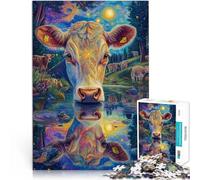 Puzzle da 1000 pezzi per adulti Dipingere a colori la mucca Allena il tuo cervello e le tue mani con poster abbinato e foglio di quiz 75x50cm