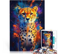 Puzzle da 1000 pezzi per adulti Dipingere il ghepardo Fatto di cartone Adatto a partire dai 14 anni Per il divertimento in famiglia Regalo di compleanno, regali, arte murale misurare：26x38cm