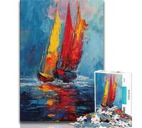 Puzzle da 1000 pezzi per adulti dipinto a olio di barche a vela puzzle da 1000 pezzi giocattoli per l'intrattenimento della famiglia con poster abbinato e foglio di quiz 75x50cm
